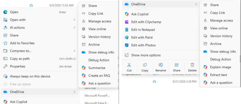 Geeknetic Windows 11 elimina 8 acciones de Copilot relacionadas con OneDrive del Explorador de Archivos 1