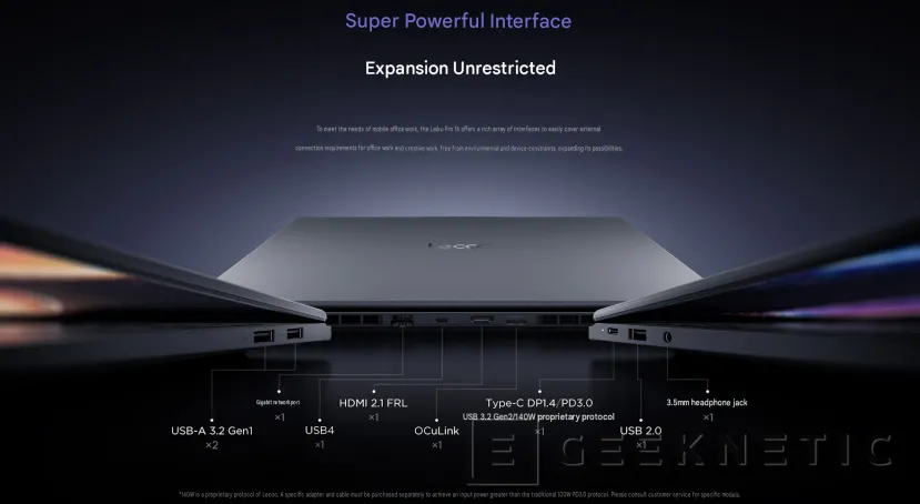 Geeknetic Lenovo combina Panther Lake, batería de 90 Wh y OCuLink en el Lecoo Pro 16 1