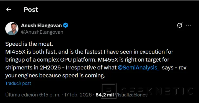 Geeknetic AMD desmiente que su aceleradora MI455X tenga problemas y cumplirá el calendario de entregas previsto 1