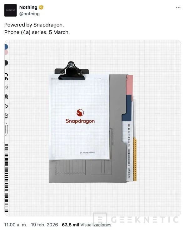 Geeknetic Nothing confirma que los Phone (4a) llevarán procesadores Snapdragon en su presentación del 5 de marzo 1