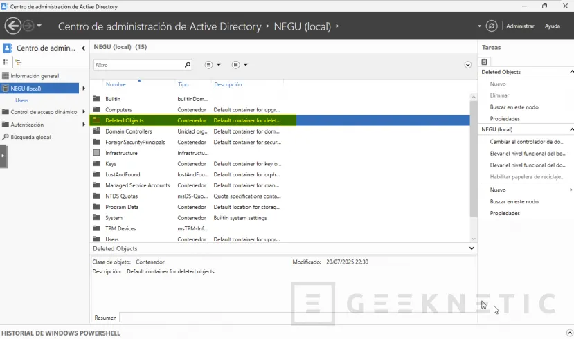 Geeknetic ¿Borrado Accidental o Sabotaje? Cómo dominar la Papelera de Reciclaje de Active Directory 8