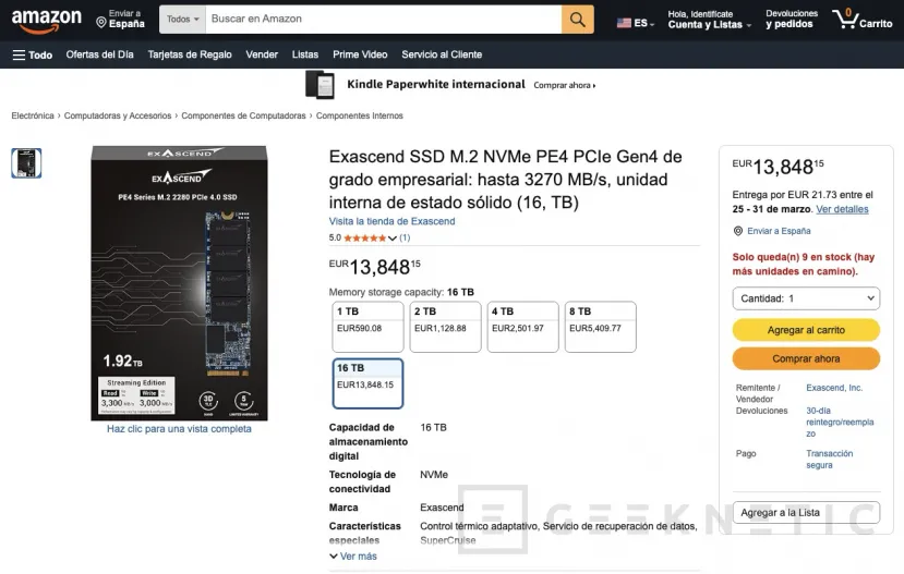 Geeknetic El primer SSD M.2 de 16 TB del mundo ya se puede comprar por un módico precio de 13.848 euros 1