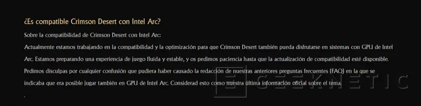Geeknetic Crimson Desert no es compatible con las Intel Arc en su lanzamiento 1