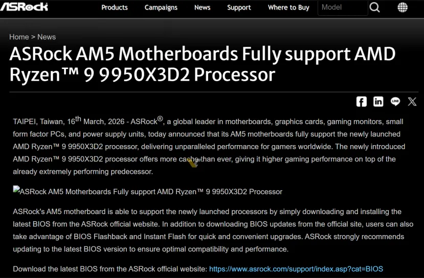 Geeknetic El AMD Ryzen 9 9950X3D2 se filtra en una nota de prensa de ASRock  1