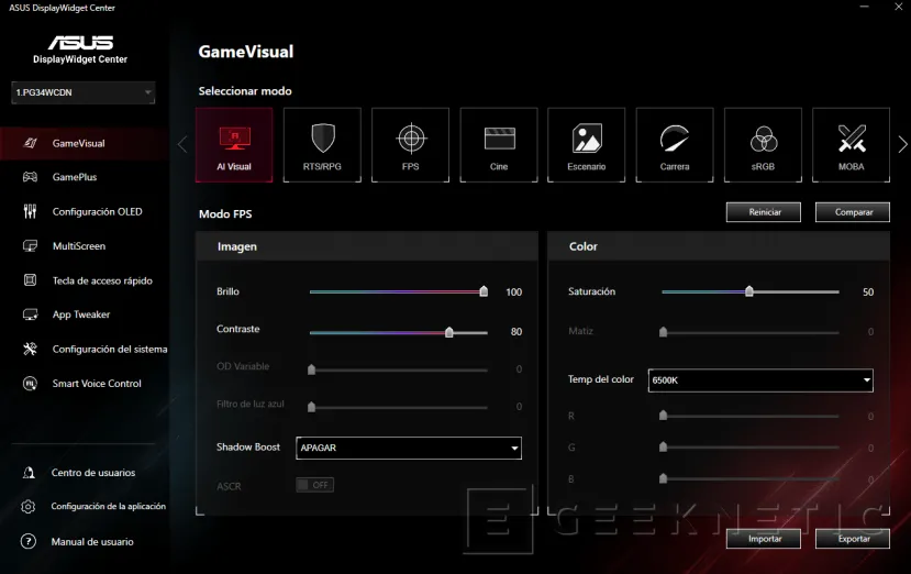 Geeknetic ASUS ROG Swift OLED PG34WCDN review: el mejor monitor gaming que hemos probado, ultrapanorámico, QD-OLED y 360 Hz 12