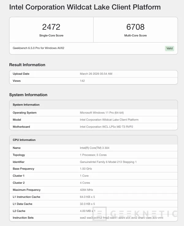 Geeknetic Intel Core 3 304 se deja ver por primera vez y anticipa un salto importante en la gama de entrada de Intel 1