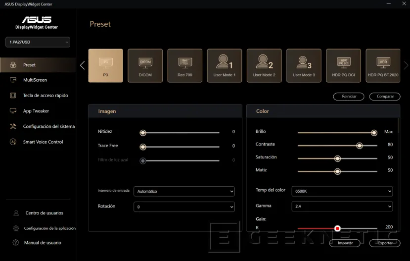Geeknetic ASUS ProArt Display OLED PA27USD Review: Monitor profesional con panel QD-OLED 4K de 240 Hz y soporte avanzado HDR 14