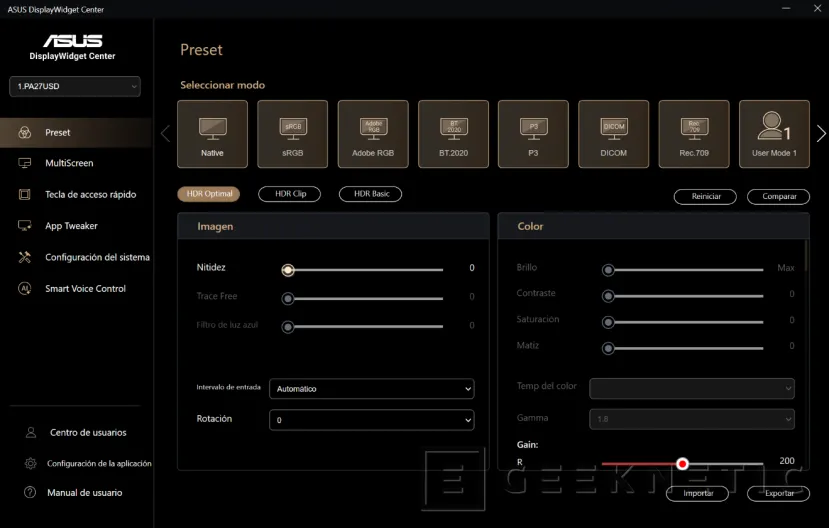 Geeknetic ASUS ProArt Display OLED PA27USD Review: Monitor profesional con panel QD-OLED 4K de 240 Hz y soporte avanzado HDR 13