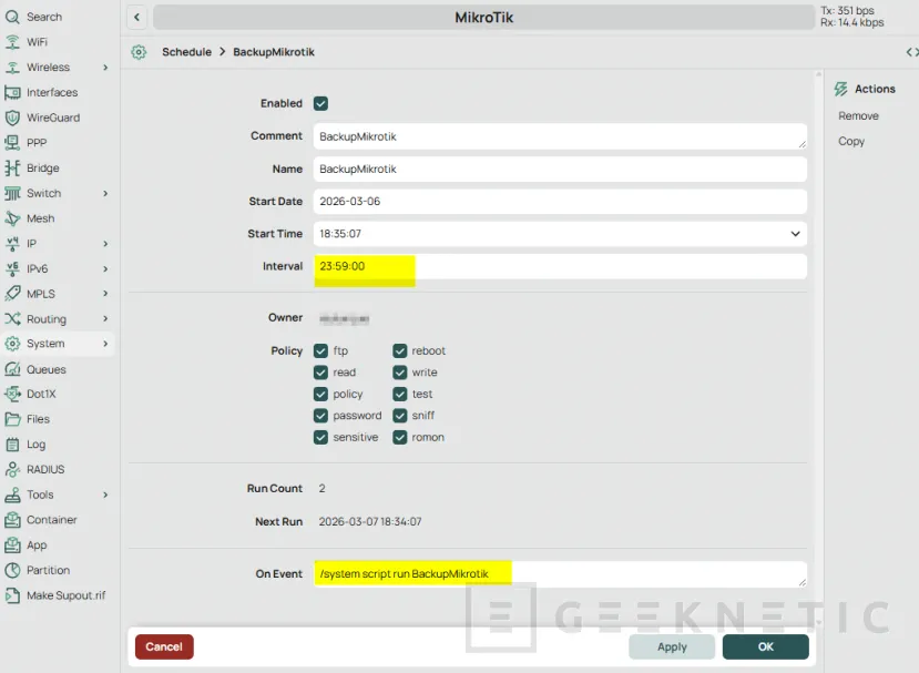 Geeknetic Automatiza el backup de configuración de MikroTik en un NAS con aviso por correo 9