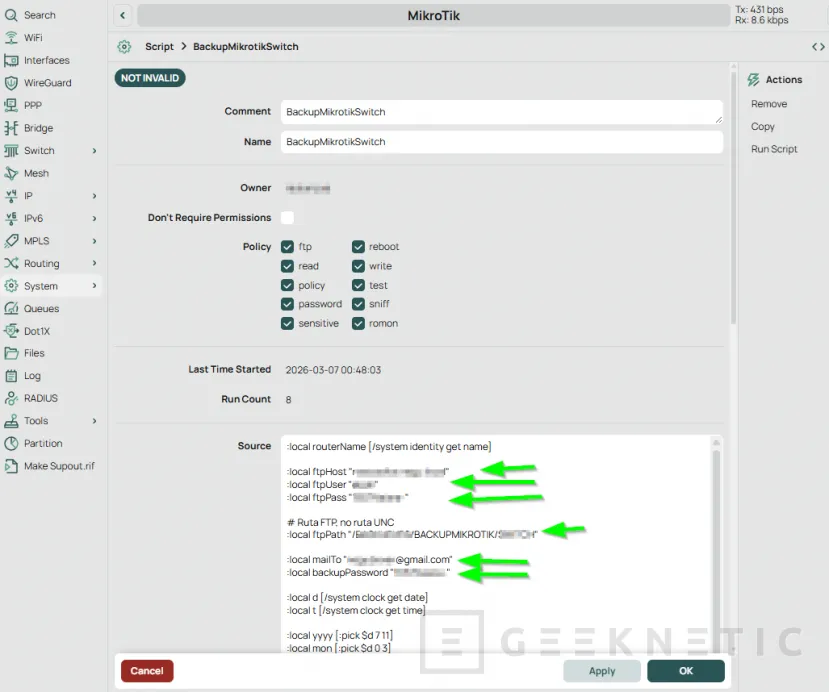 Geeknetic Automatiza el backup de configuración de MikroTik en un NAS con aviso por correo 6