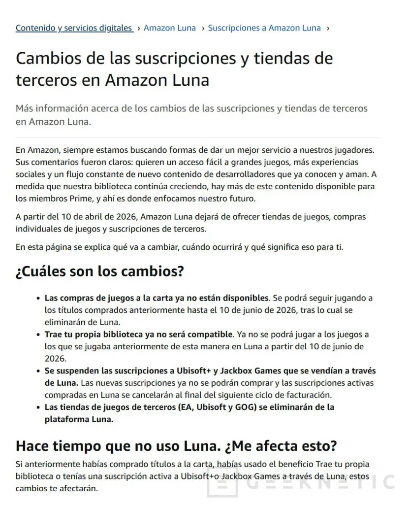 Geeknetic Amazon Luna cambia de rumbo: elimina las compras de juegos y suscripciones de terceros desde hoy 1