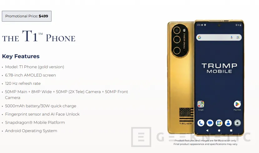 Geeknetic Trump Mobile vuelve a cambiar el T1 Phone: nuevos renders, ficha técnica retocada y más dudas sobre su lanzamiento 1