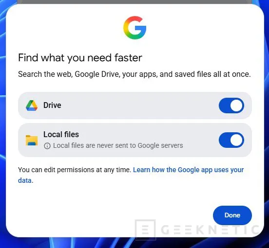 Geeknetic Probamos la nueva app de Google para Windows: así funciona la búsqueda que une la IA con tus archivos locales y de Drive 3
