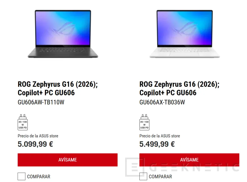 Geeknetic El nuevo ASUS ROG Zephyrus G16 con Panther Lake se dispara hasta los 5.500 euros: 1.000 euros más que el modelo con Arrow Lake 1