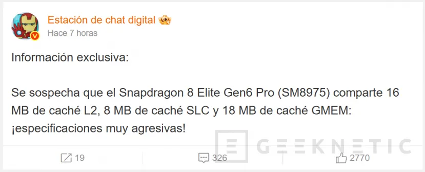 Geeknetic El Snapdragon 8 Elite Gen 6 Pro apostará por una caché L2 récord para mejorar rendimiento y eficiencia 1