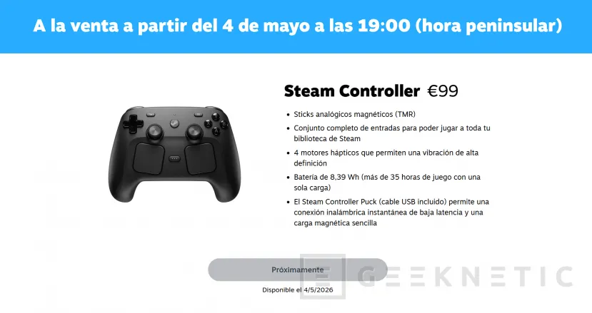 Geeknetic Valve confirma el lanzamiento y precio del Steam Controller: costará 99 euros y llegará el 4 de mayo 1