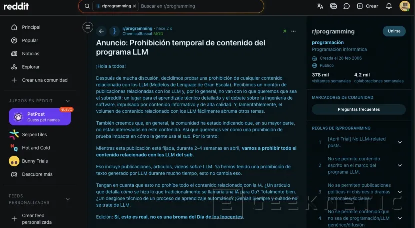 Geeknetic El mayor foro de programación de Reddit prohíbe todo el contenido sobre modelos de lenguaje 1