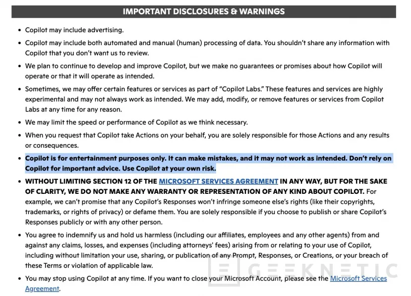 Geeknetic Microsoft vende Copilot como una herramienta seria, pero sus términos siguen diciendo que es “solo para entretenimiento” 1