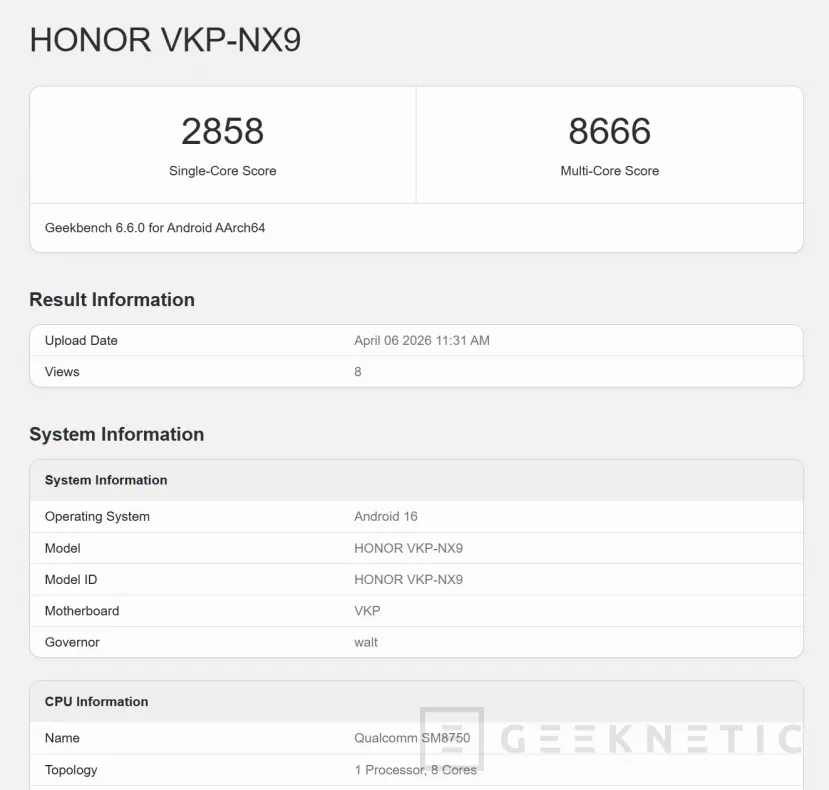 Geeknetic Filtrado en Geekbench el Honor 600 Pro con Snapdragon 8 Elite y una autonomía brutal 1