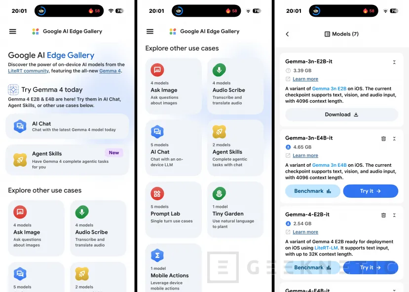 Geeknetic Google AI Edge Gallery: cómo ejecutar los modelos Gemma 4 en móviles iOS y Android 1
