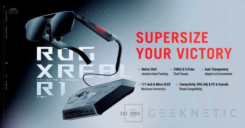 Geeknetic Las gafas de realidad aumentada ROG XREAL R1 abren sus reservas a nivel mundial con pantalla virtual de 171 pulgadas y 240 Hz 2