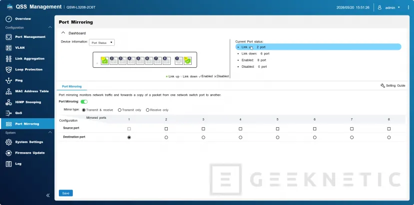 Geeknetic QNAP QSW-L3208-2C6T Review: conectividad Ethernet MultiGigabit de hasta 10GbE y SFP+ en un formato compacto de bajo consumo y precio más que competitivo 10