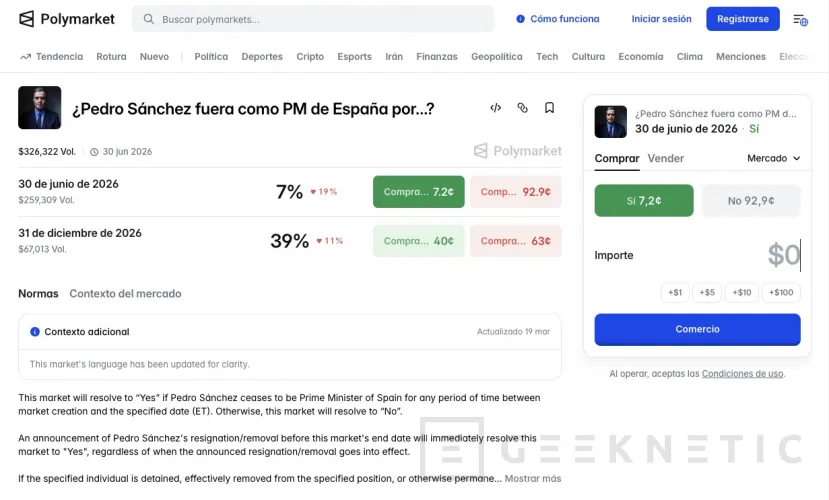 Geeknetic Consumo abre expediente a Polymarket y Kalshi, ordena bloquear sus webs en España y reabre el debate europeo sobre los mercados de predicción 1