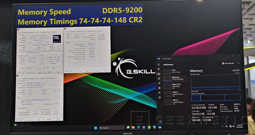 Geeknetic G.Skill nos muestra sus módulos DDR5  Trident Z5 CK funcionando a 9200 MT/s con tan solo 1.1v 3