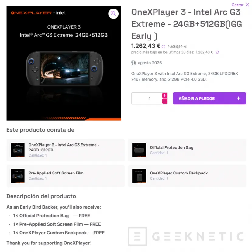 Geeknetic La OneXPlayer 3 llega con el Intel Arc G3 Extreme desde 1.262 euros, casi 350 euros menos que la MSI Claw 2