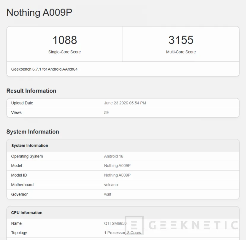 Geeknetic La aparición del Nothing Phone (4b) en Geekbench deja ver su SoC Snapdragon 6 Gen 4 1