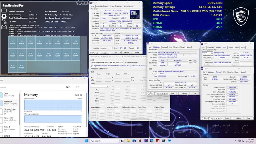 Geeknetic MSI amplía el soporte para memorias CXMT con velocidades de hasta 8.600 MT/s en sus placas con chipset Intel Z890 2