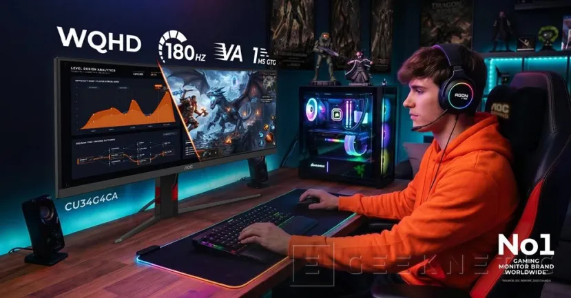 Geeknetic AOC mete un KVM y carga de 90 W en sus nuevos monitores ultrawide de hasta 250 Hz 1