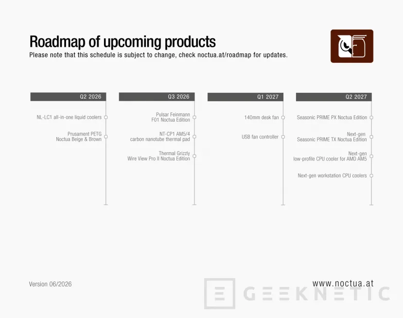 Geeknetic La hoja de ruta de Noctua para 2027 incluye nuevas fuentes con Seasonic y un disipador low profile para AM5 1