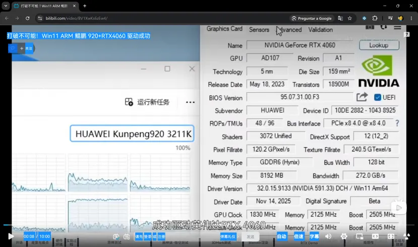Geeknetic Consiguen hacer funcionar una NVIDIA GeForce RTX 4060 en Windows con Arm gracias a los drivers de RTX Spark 1