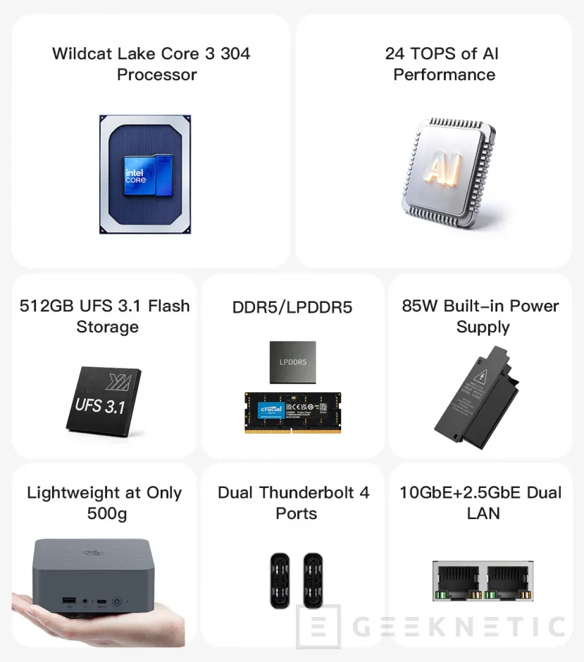 Geeknetic Este MiniPC Beelink con procesador Intel WildCat Lake apuesta por almacenamiento UFS 3.1 en lugar de un SSD M.2 3