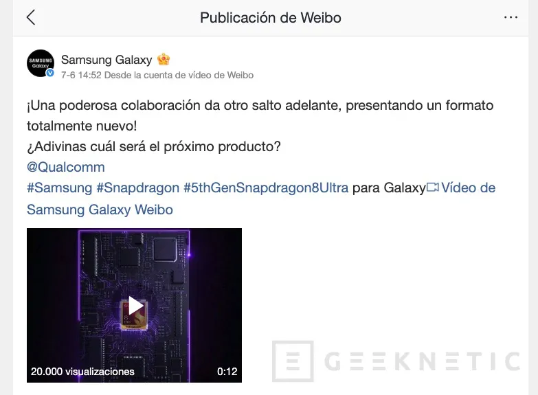 Geeknetic Samsung confirma que el Galaxy Z Fold 8 llevará el Snapdragon 8 Elite Gen 5 para Galaxy 1