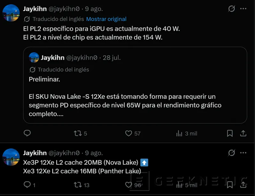 Geeknetic Las iGPU de los procesadores Intel Nova Lake con gráficos Xe3P fijarán su consumo PL2 en los 40 W 1
