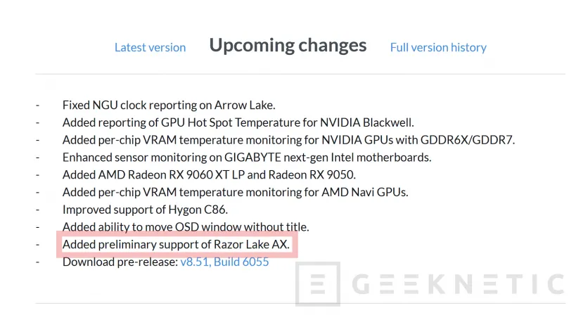 Geeknetic HWiNFO se prepara para Razor Lake-AX: las super APUs de Intel para competir con los AMD Ryzen AI MAX y Apple M Pro 1