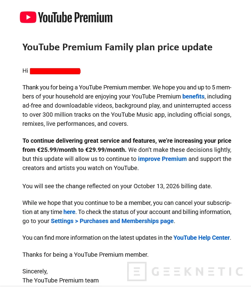 Geeknetic YouTube Premium Familiar sube a 29,99 euros al mes en España a partir de octubre 1
