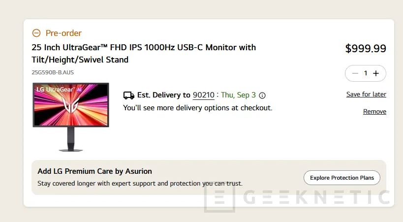 Geeknetic LG Ultragear 25G590B: El primer monitor que alcanza los 1.000 Hz llegará el 31 de agosto y costará un dólar por cada herzio 1
