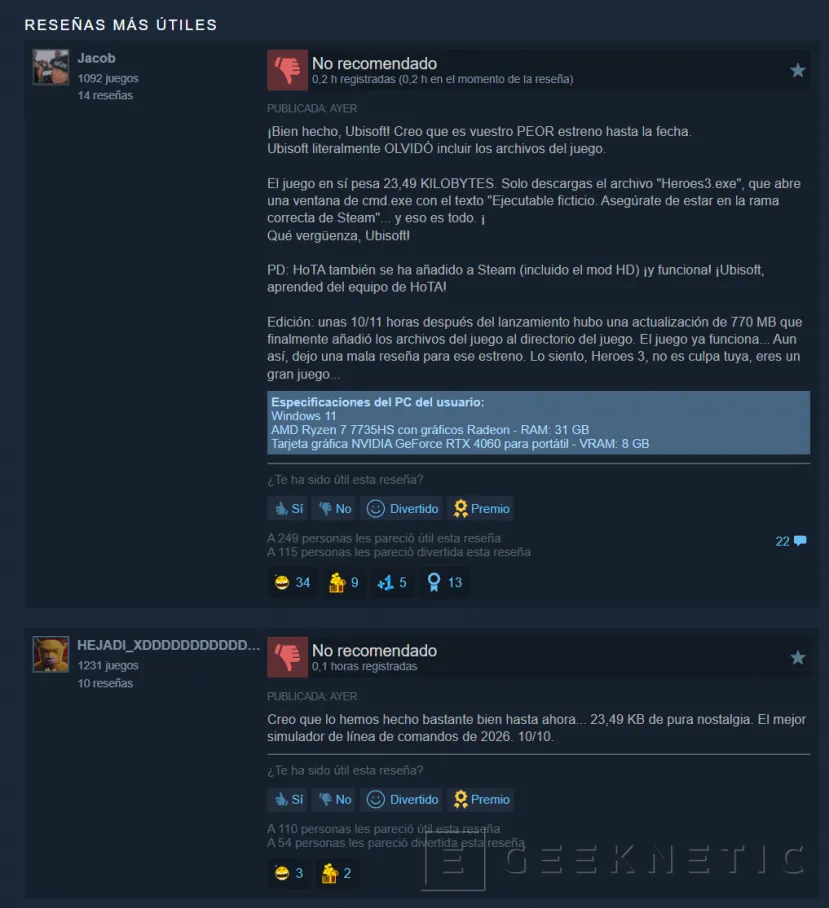 Geeknetic Ubisoft publica Heroes of Might & Magic 3 en Steam pero se olvida de subir los archivos del juego y desata las críticas 2