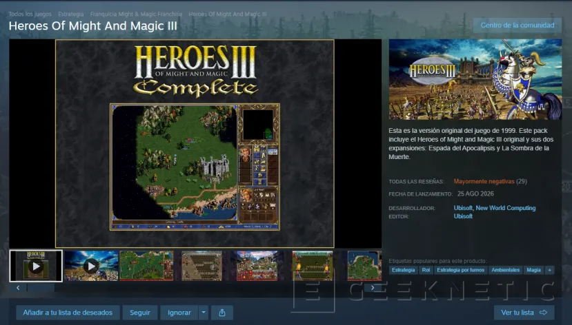 Geeknetic Ubisoft publica Heroes of Might & Magic 3 en Steam pero se olvida de subir los archivos del juego y desata las críticas 1