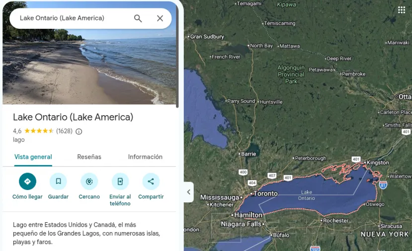 Geeknetic Google Maps renombra el lago Ontario a lago América en Estados Unidos siguiendo el criterio de la Casa Blanca 1