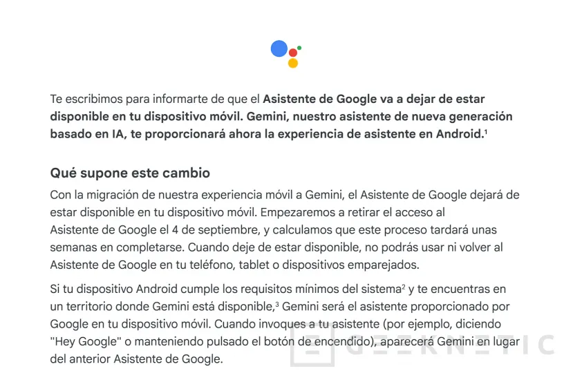Geeknetic Google comenzará a sustituir el mítico asistente de los teléfonos y dispositivos Android por Gemini a partir del 4 de septiembre 1