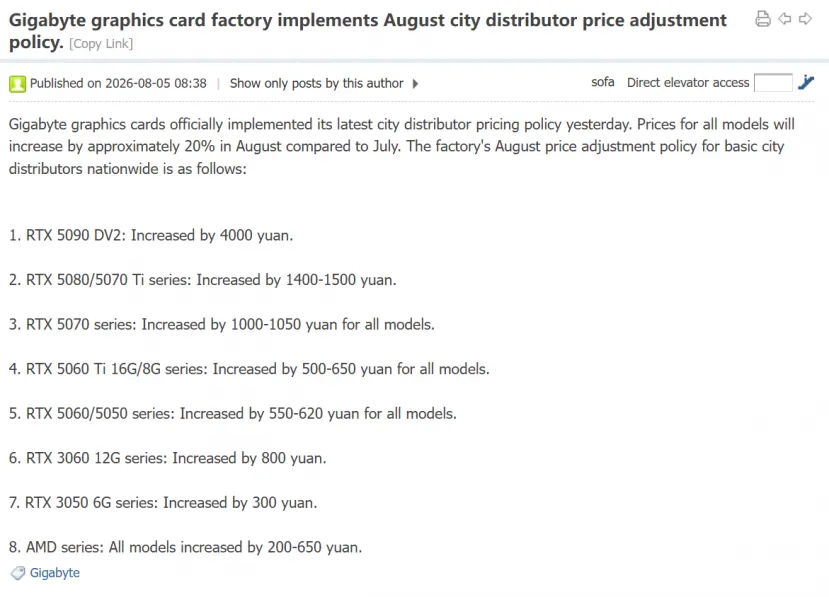 Geeknetic ASUS y GIGABYTE suben los precios de las tarjetas gráficas un 20 % en China 2