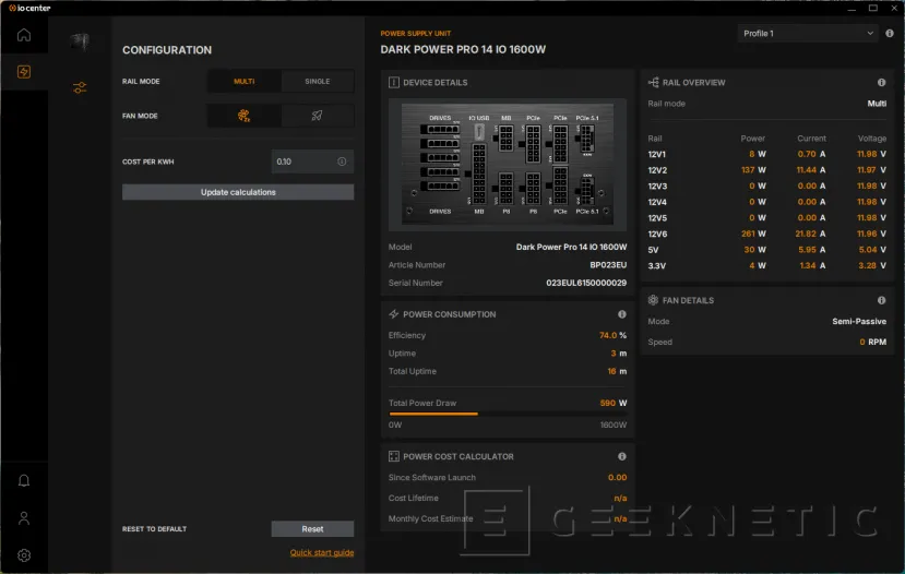 Geeknetic be quiet! Dark Power Pro 14 IO 1600W Review, Titanium, aluminio y control total con IO Center 13