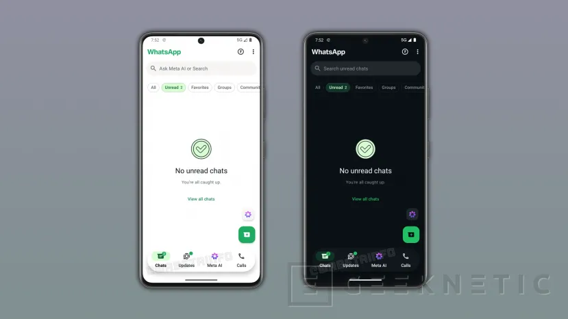 Geeknetic El próximo rediseño de WhatsApp para Android incluye una barra de navegación flotante y el botón de Meta AI 1