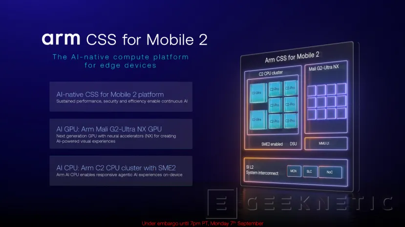 Geeknetic ARM CSS for Mobile 2: La apuesta por la IA agéntica con doble motor SME2 y núcleos C2-Ultra 1