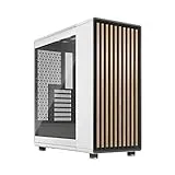 Fractal Design North Chalk White Tempered Glass Clear - Wood Oak Front - Glass Side Panel - Two 140mm Aspect PWM Fans Included - Intuitive Interior Layout Design - ATX Mid Tower PC Gaming Case