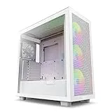 NZXT H7 Flow RGB Caja mid-tower ATX compacta para PC gaming – CM-H71FW-R1 - Panel frontal perforado para un alto flujo de aire – Panel lateral de cristal templado – 3 ventiladores RGB – Blanca